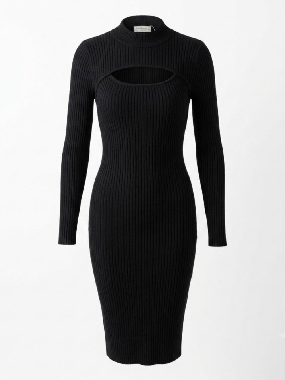 Love Always Black Ribbed Knit Cut Out Bodycon Midi Dress Long Sleeve M